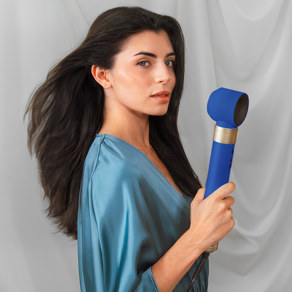 Moldeador - Cecotec Bamba CeramicCare 10in1 AirGlam Blue, Tecnología Coanda, 3 velocidades, 3 temperaturas, 10 cabezales, Función aire frío, Blue