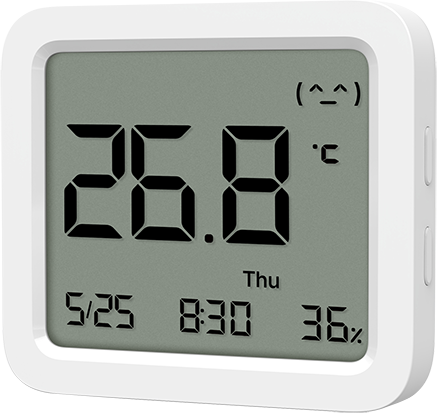 Egy digitális hőmérő 26,8 Celsius fokot, dátumot, időt és 36% páratartalmat mutat.