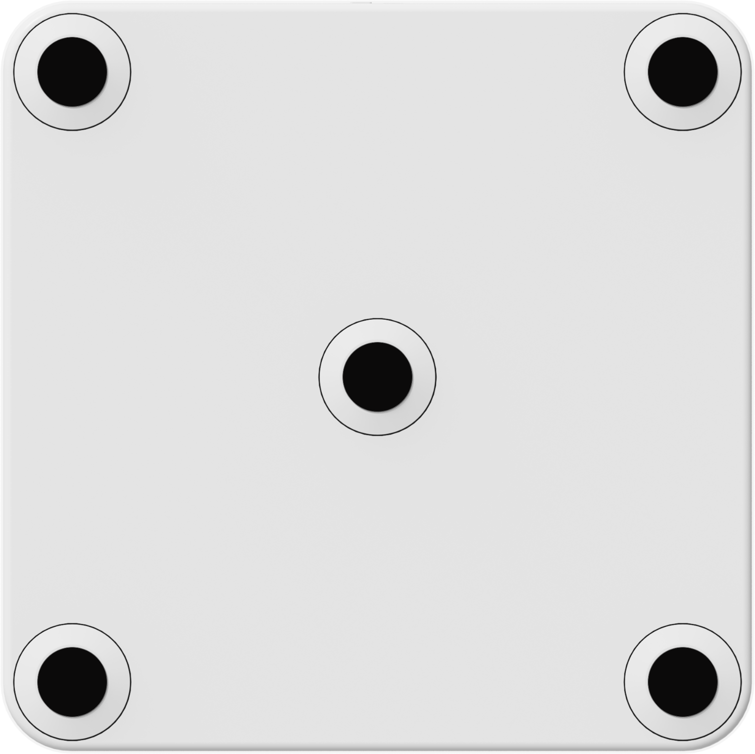 Balance blanche avec 4 cercles noirs aux coins et un au milieu.