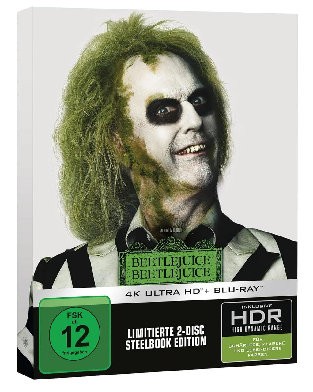 Beetlejuice Blu-ray Cover mit dem Gesicht der Hauptfigur auf dem Cover.
