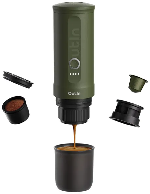 OUTIN ONANO-FGR Nano akkumulátoros hordozható kávéfőző - Forest Green (zöld)