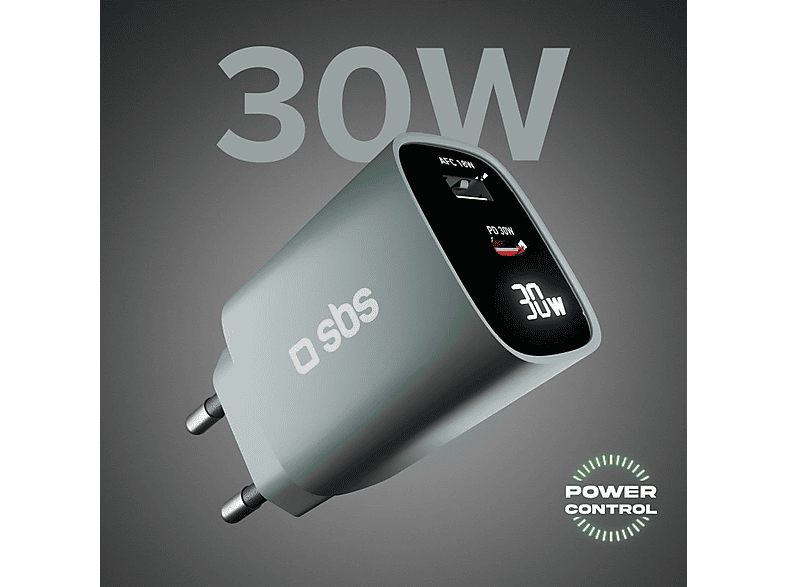 SBS LCD GaN PD30W USB-C USB-A Niebieski – zdjęcie 3