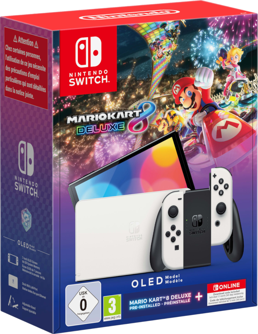NINTENDO Switch (OLED modell), fehér + Mario Kart 8 Deluxe + 12 hónapos Nintendo Switch Online előfizetés