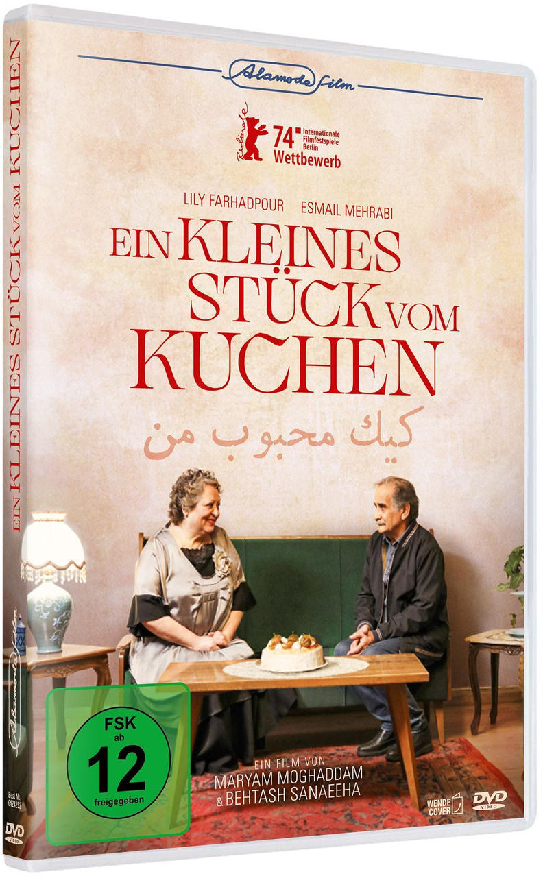 DVD-Cover: ein Paar sitzt an einem Tisch, Kuchen darauf. Text auf Deutsch. Der Titel ist rot.