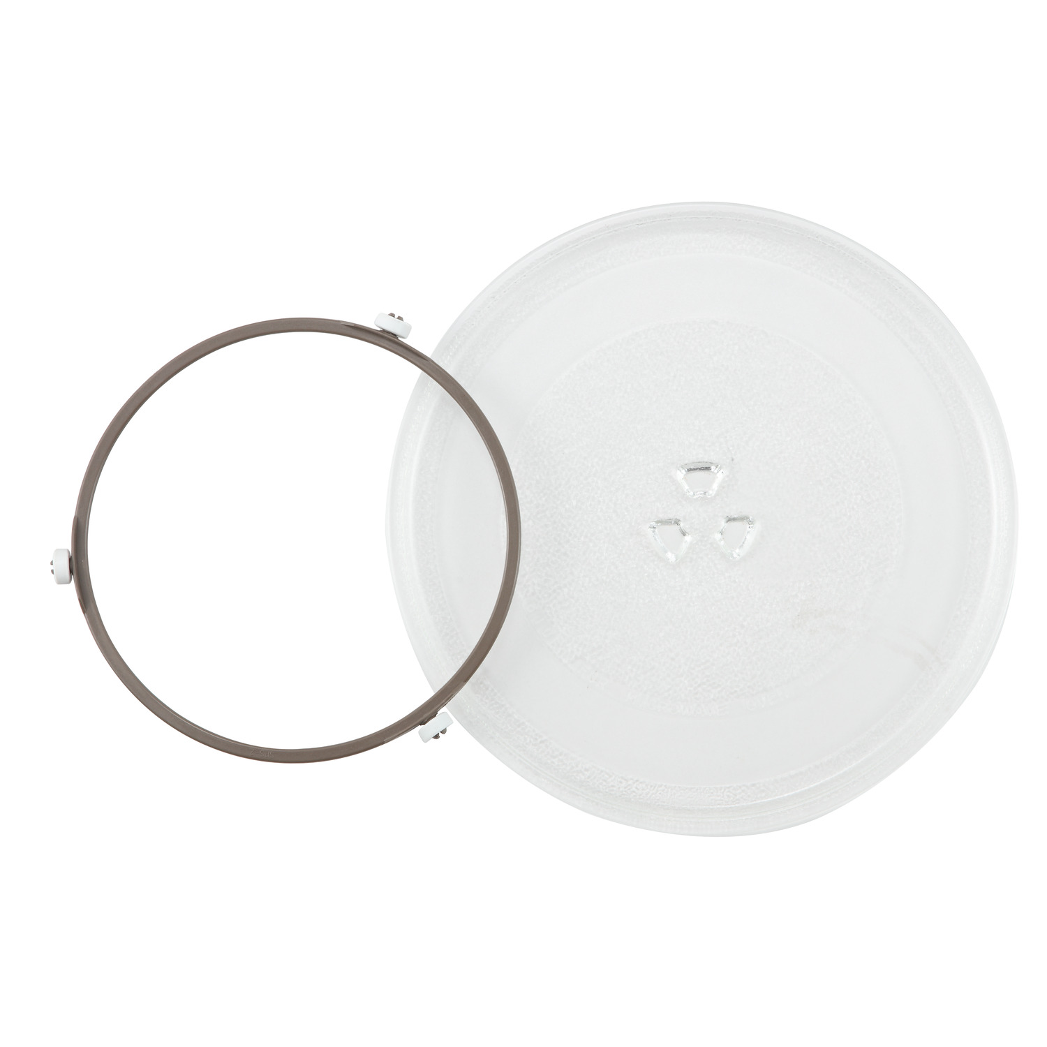 Glass microwave plate with a brown ring beside it.