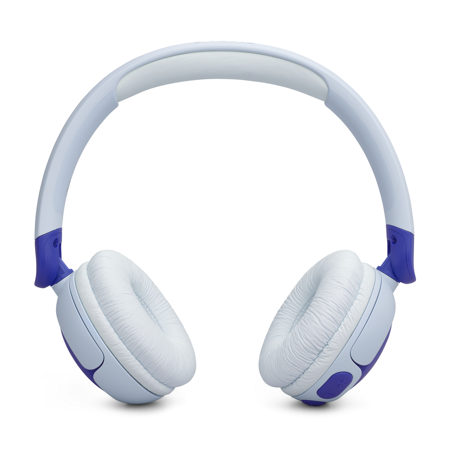 Auriculares blancos y azules. Cascos y diadema blancos, detalles azules.
