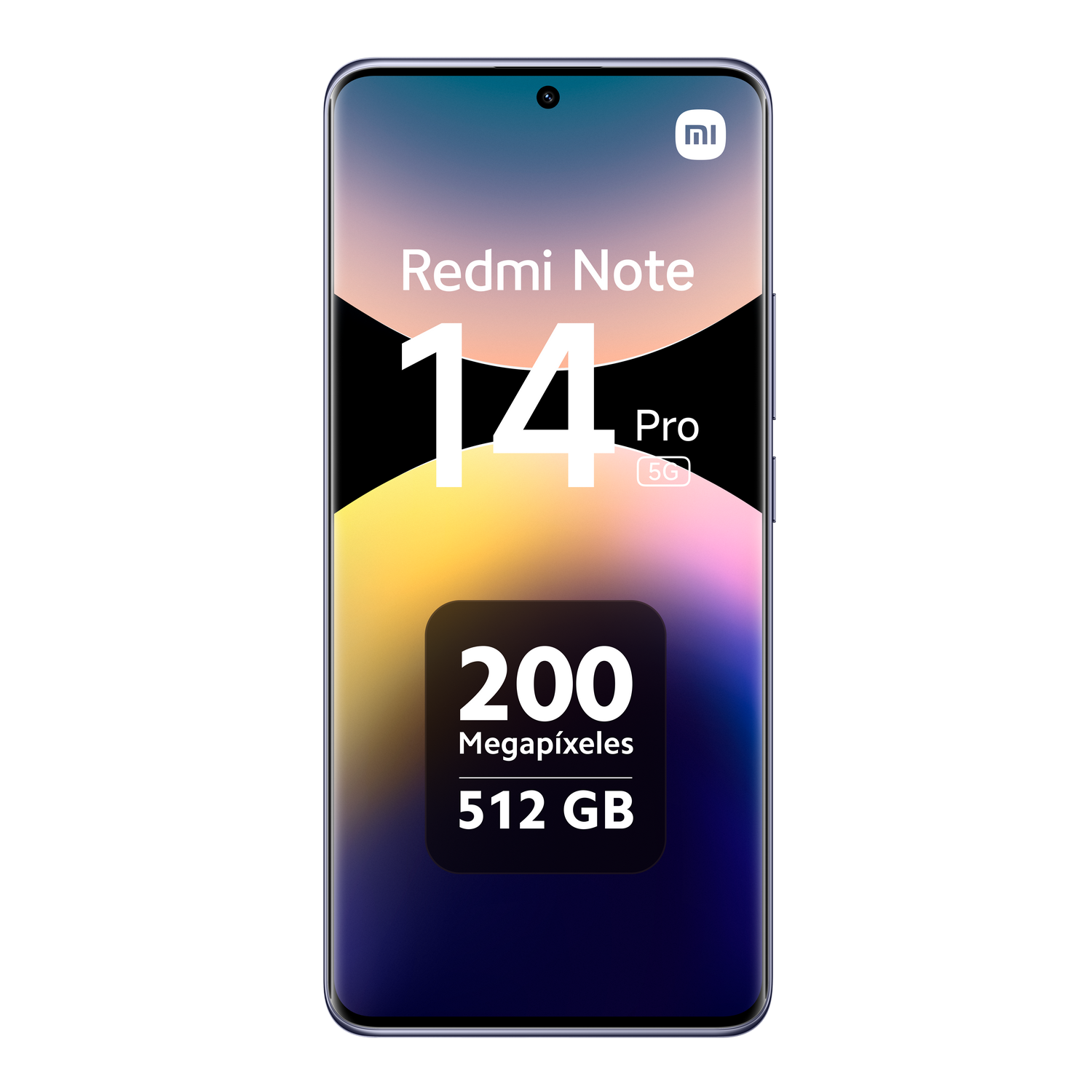 Smartphone Redmi Note 14 Pro 5G, pantalla negra con 200MP y 512 GB.