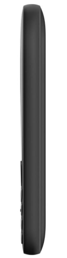 Widok z boku czarnego telefonu. Ma przyciski z boku i zakrzywioną konstrukcję.