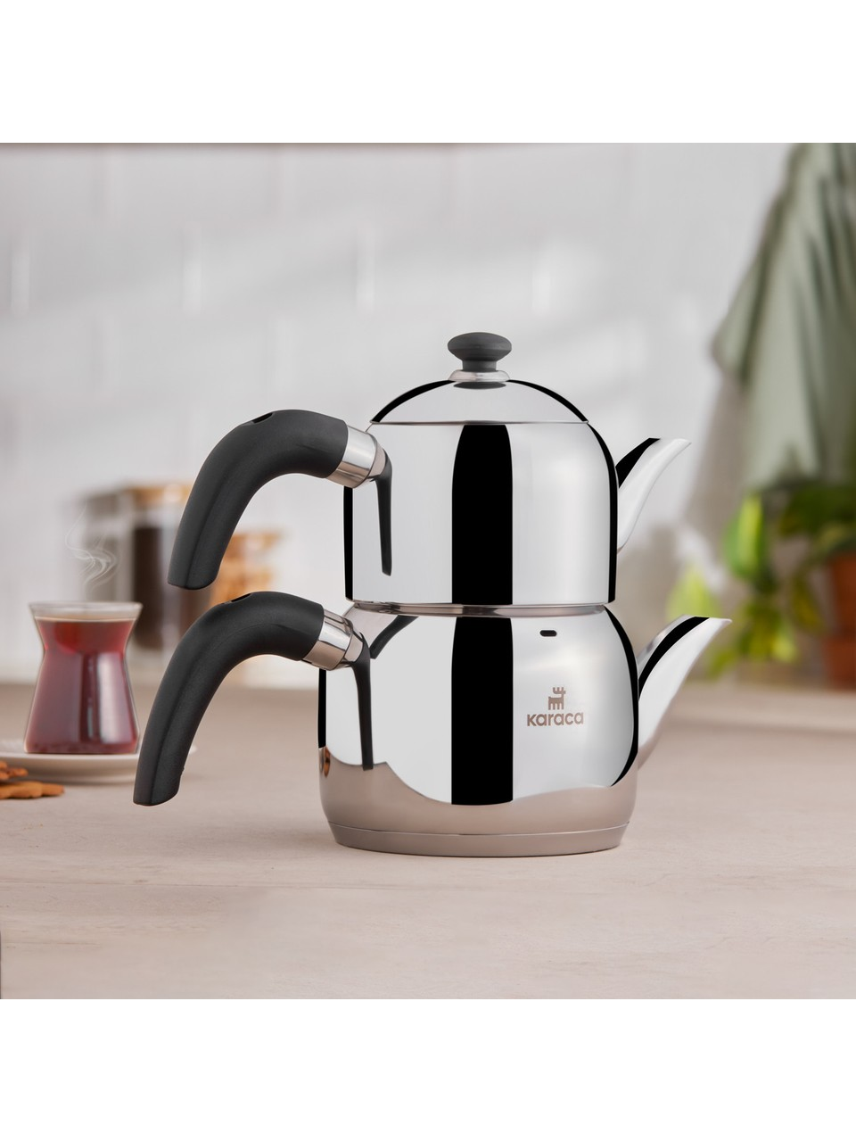 KARACA Edge Mini İndüksiyon Tabanlı Çaydanlık Takımı Siyah