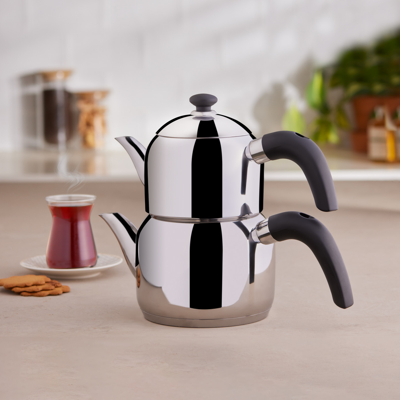 KARACA Edge Mini İndüksiyon Tabanlı Çaydanlık Takımı Siyah