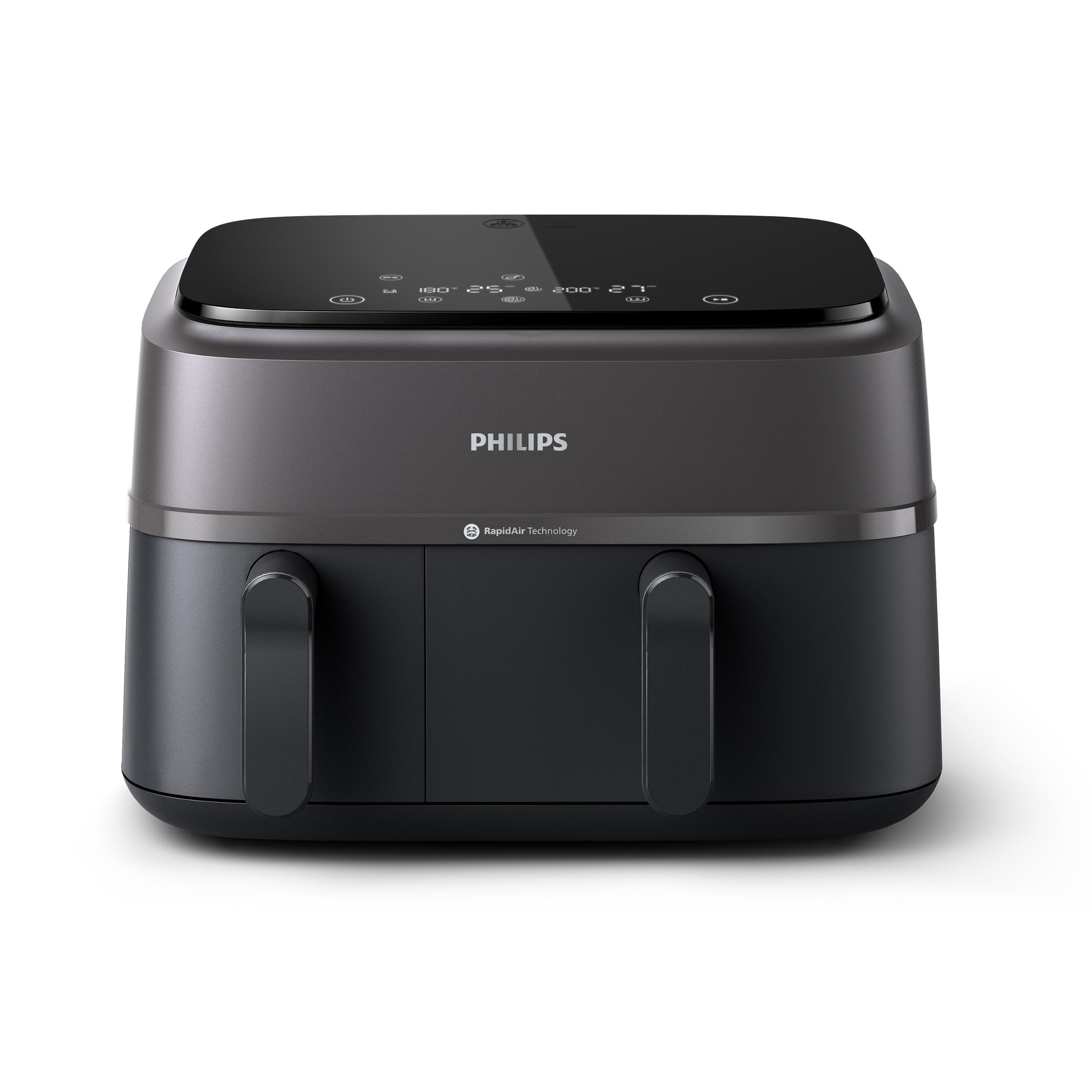 PHILIPS NA350/03 Heißluftfritteuse mit zwei Körben inkl. Frühstücksset (HD9921/00) 9 l, 2750 Watt, Grau