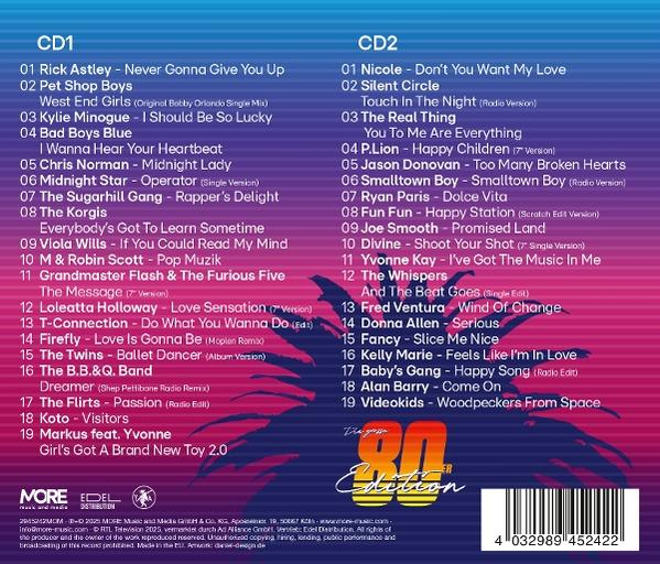 Albumcover für die 80er-Edition mit vielen Musikalben-Titeln.