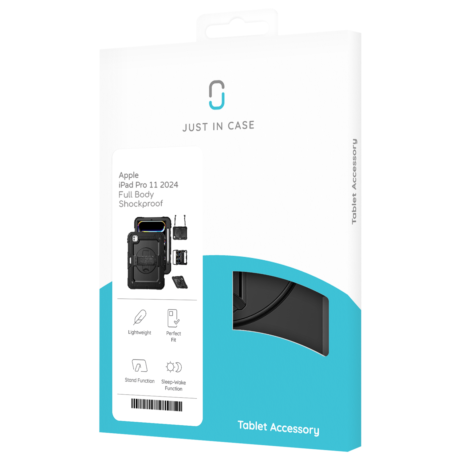 White box of Just In Case iPad Pro 11 2024 case with the product info.