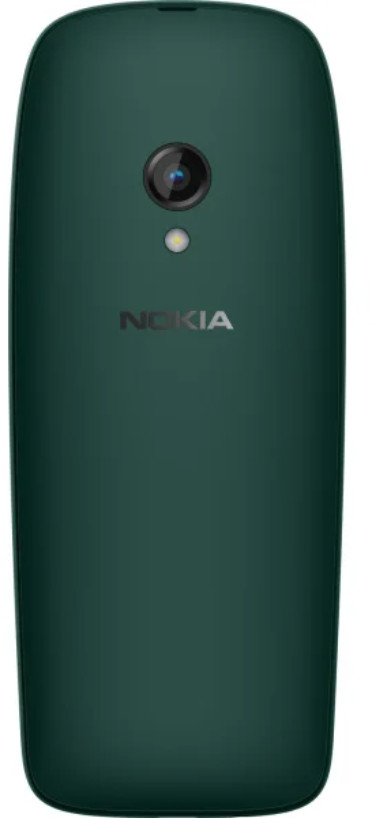 Zielony telefon Nokia, widok z tyłu. Aparat i lampa błyskowa są widoczne. Logo Nokia poniżej.