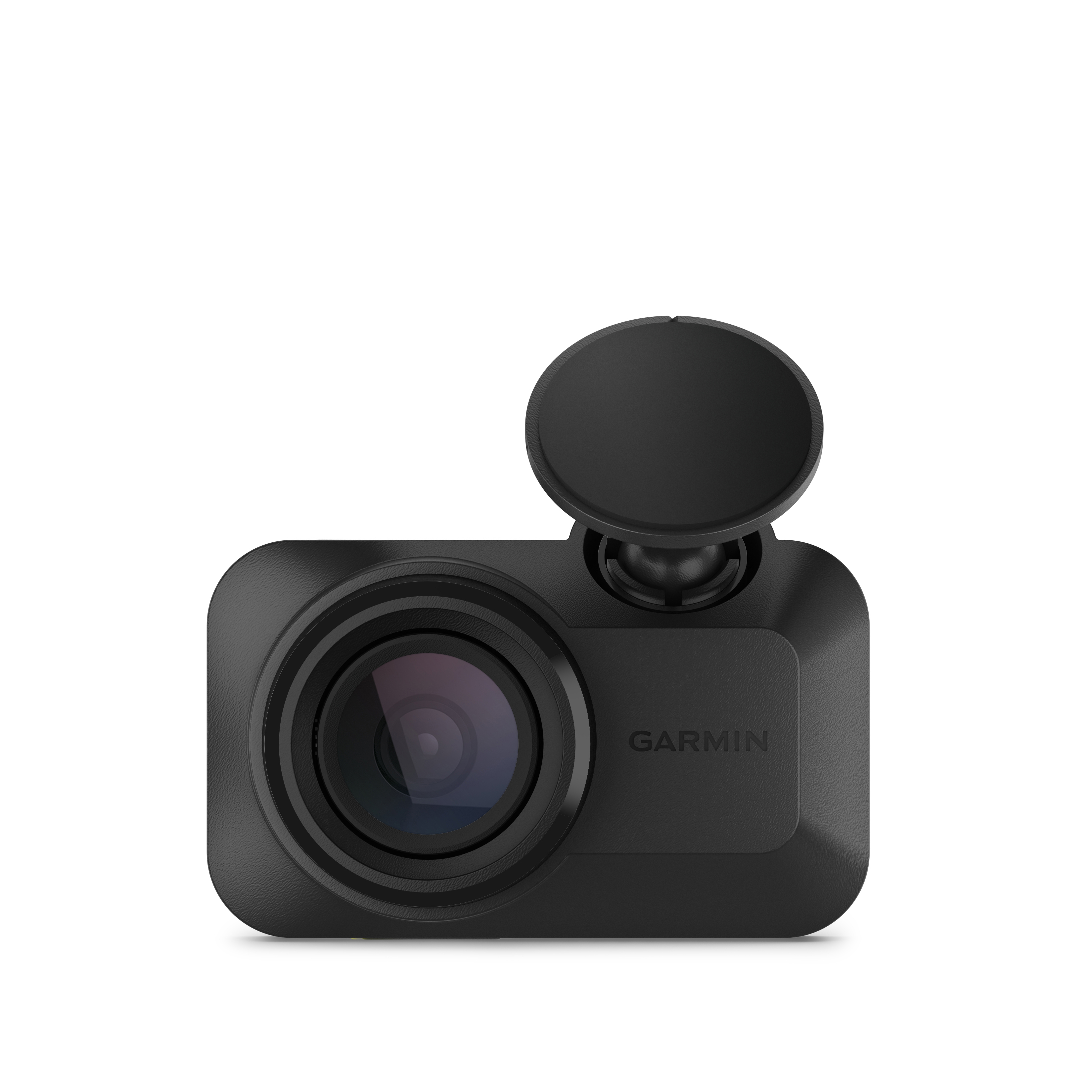 Schwarze Garmin Dashcam. Die Linse ist sichtbar. Oben befindet sich eine kreisförmige Halterung.