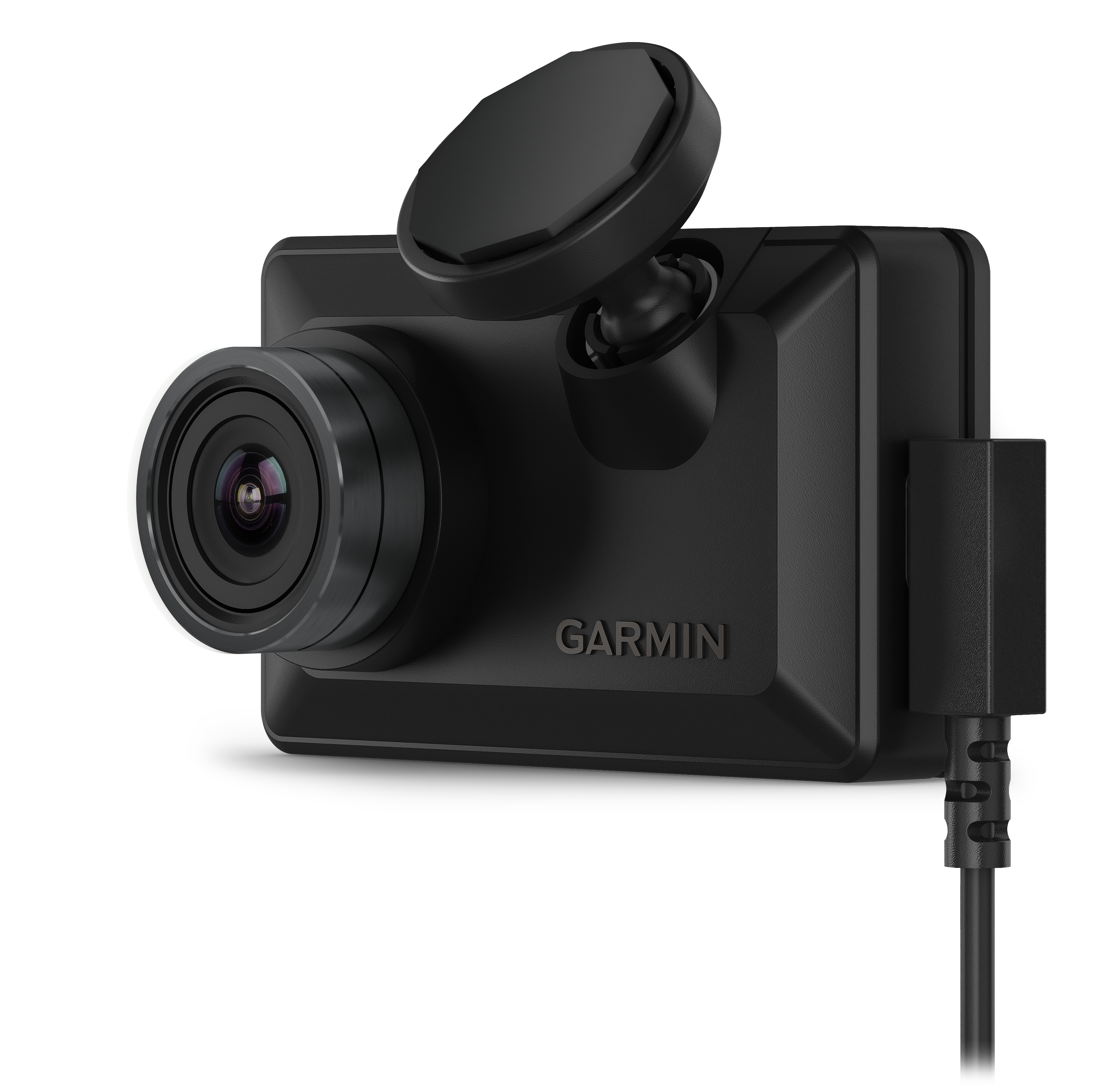 Schwarze Dashcam mit Magnetbefestigung, schräge Ansicht, isoliert.
