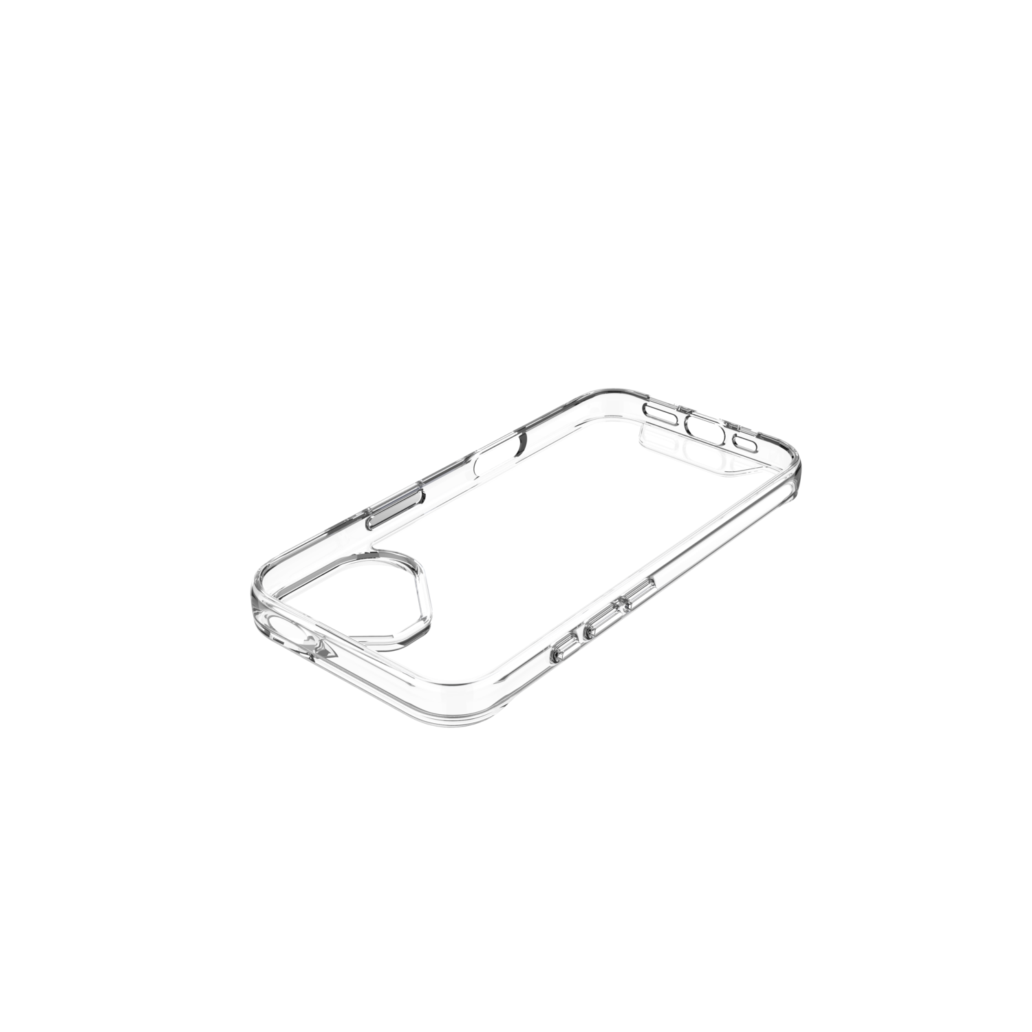 Transparante telefoonhoes met een cirkelvormig MagSafe-ontwerp.