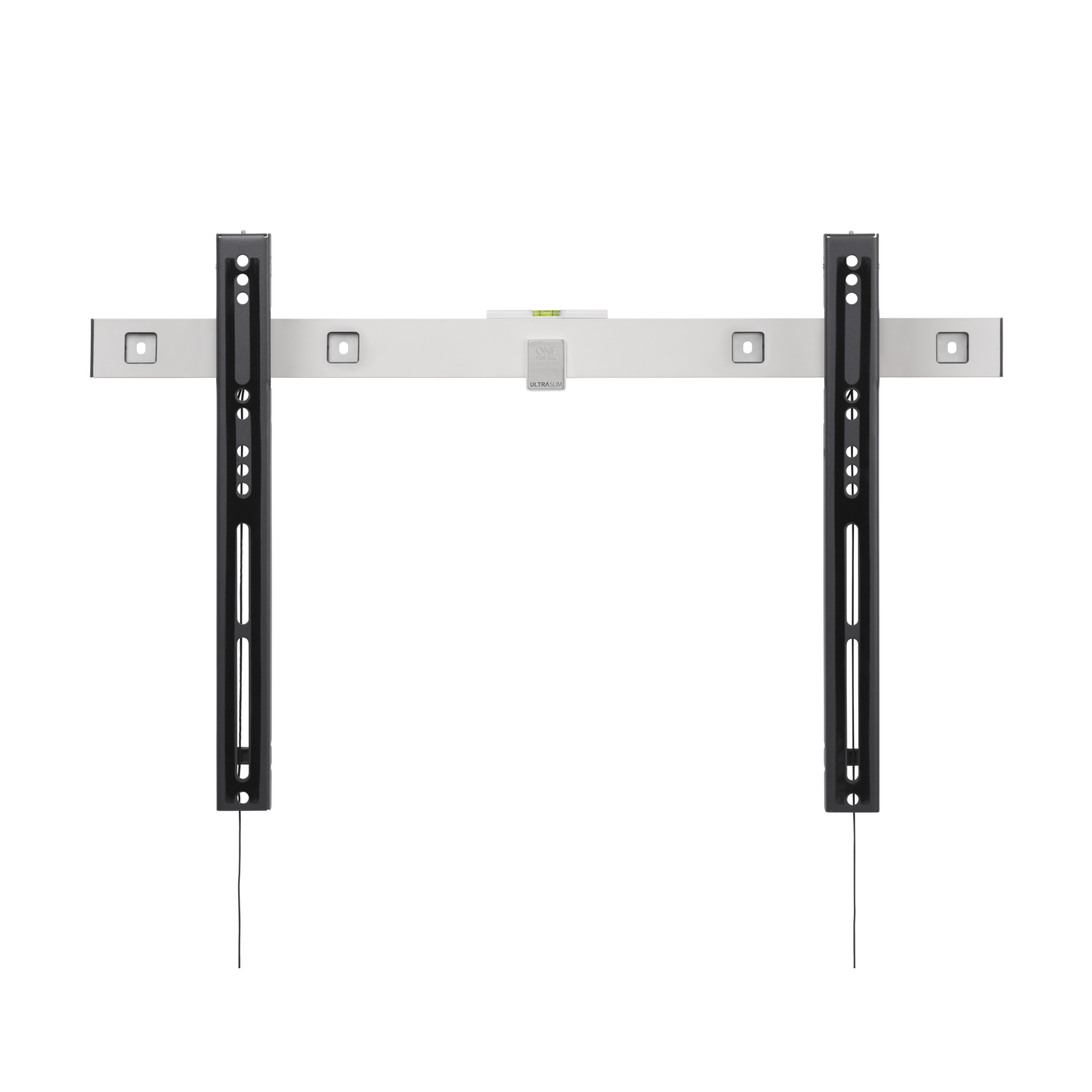 Een muurbeugel voor een tv, met twee zwarte verticale montagerails.