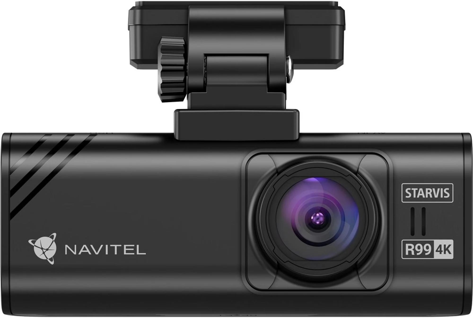 Egy fekete műszerfali kamera, objektívvel, Navitel logóval és 'R99 4K' felirattal.