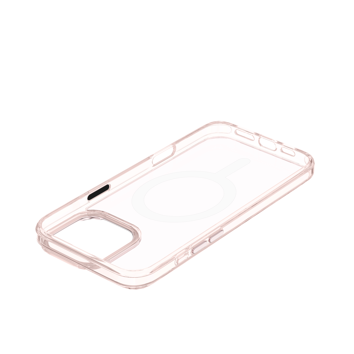 Transparante telefoonhoes met een oplaadcirkel. De hoes is roze.