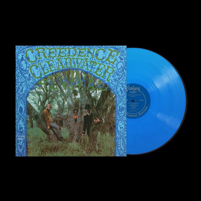 Albumhoes van Creedence Clearwater Revival. Een blauwe vinylplaat is zichtbaar.