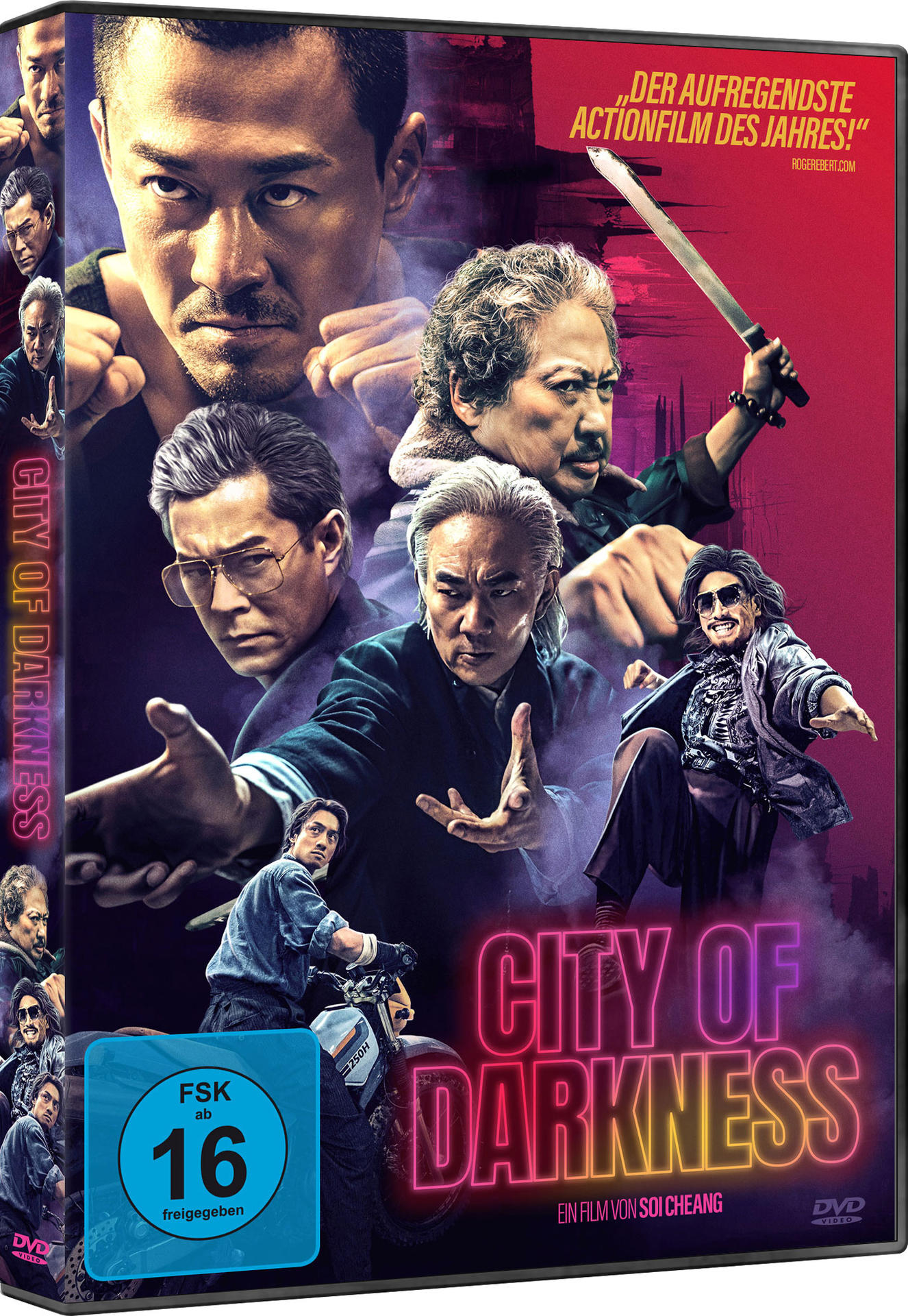 Das DVD-Cover von 'City of Darkness' mit mehreren Schauspielern und einem stilisierten Design.
