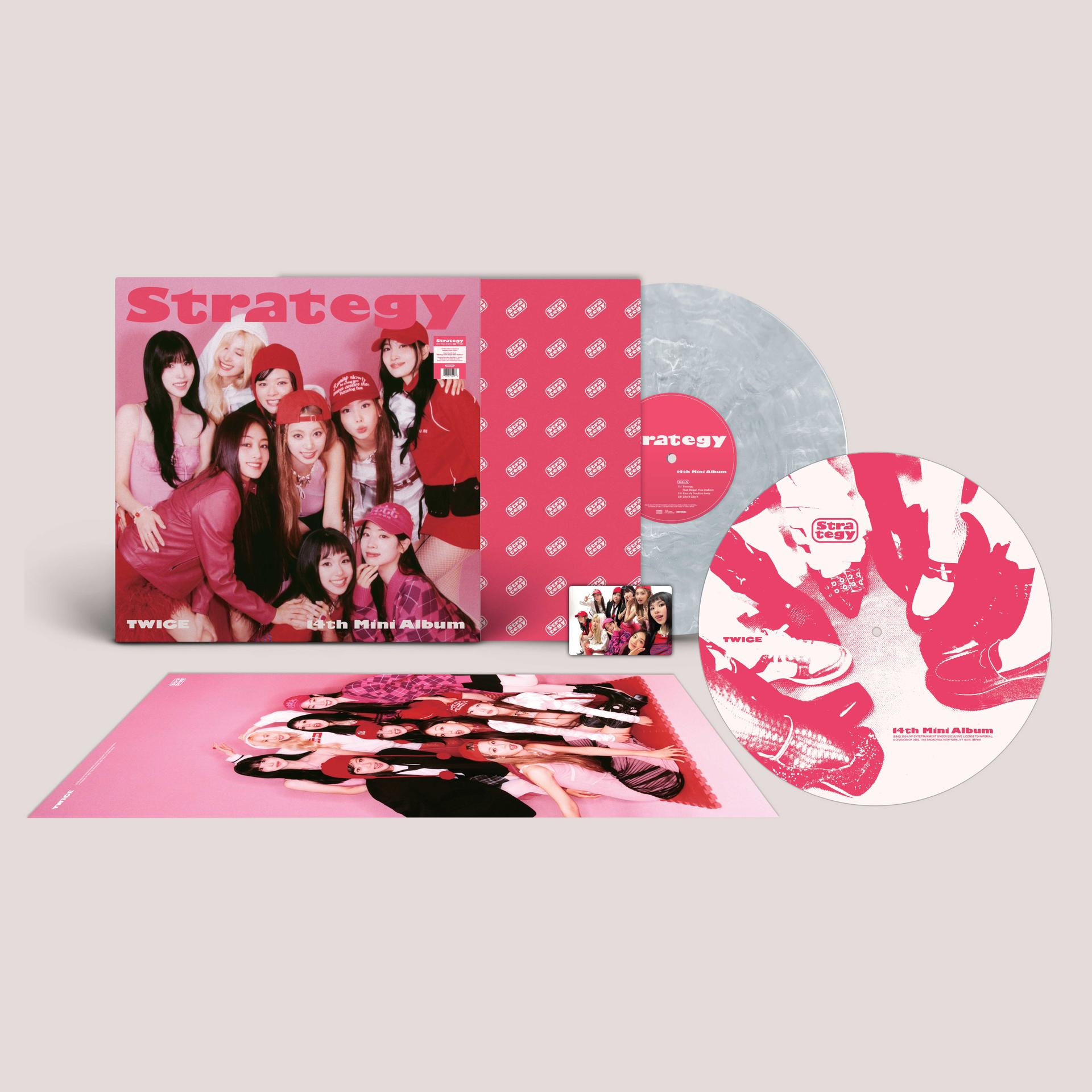 Album, Schallplatte und andere Artikel in Rosa, mit TWICE-Bandmitgliedern auf dem Cover.