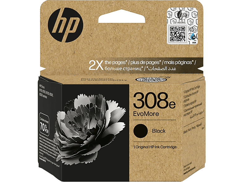 Cartucho de tinta - HP Evo More 308 negro, Hasta 320 páginas, Planet Partners Negro