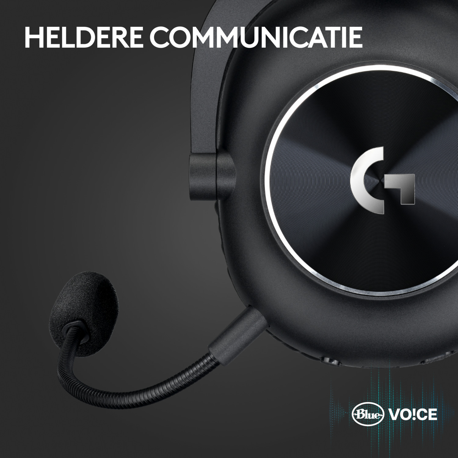 Black headset with microphone, with the Blue VO!CE logo on a black background.