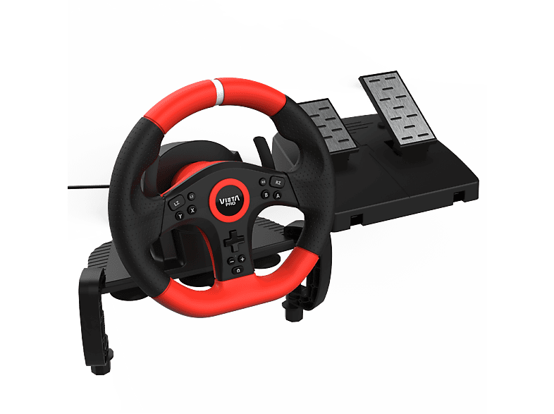 Volante - Vieta Pro Speedy, Cable, Gaming, Plug & Play, Rotación de 270º, Negro/Rojo