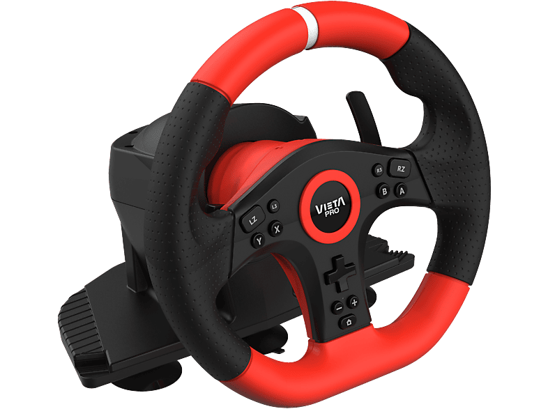 Volante - Vieta Pro Speedy, Cable, Gaming, Plug & Play, Rotación de 270º, Negro/Rojo