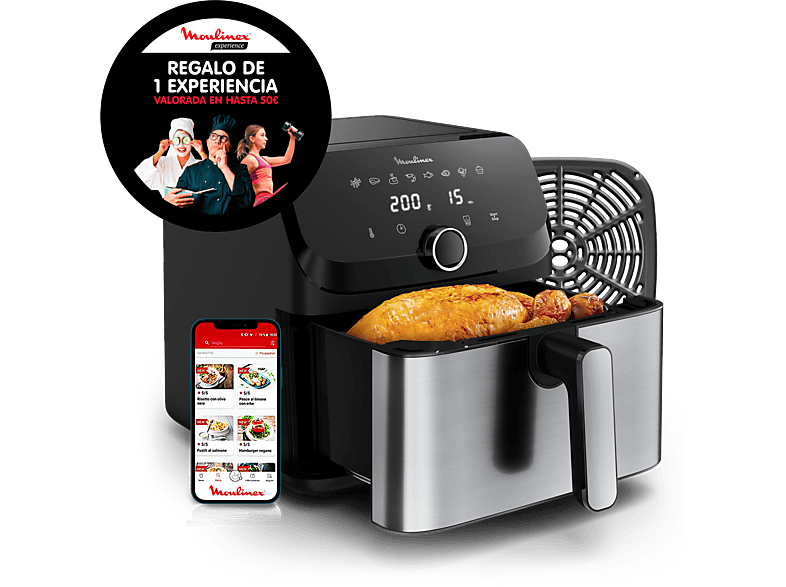 REACONDICIONADO Seminuevo Muy bueno Freidora de aire - Moulinex Easy Fry Mega EZ855D, 2020 W, 200º C, 8 Programas, 7.5l, Temporizador, Inox