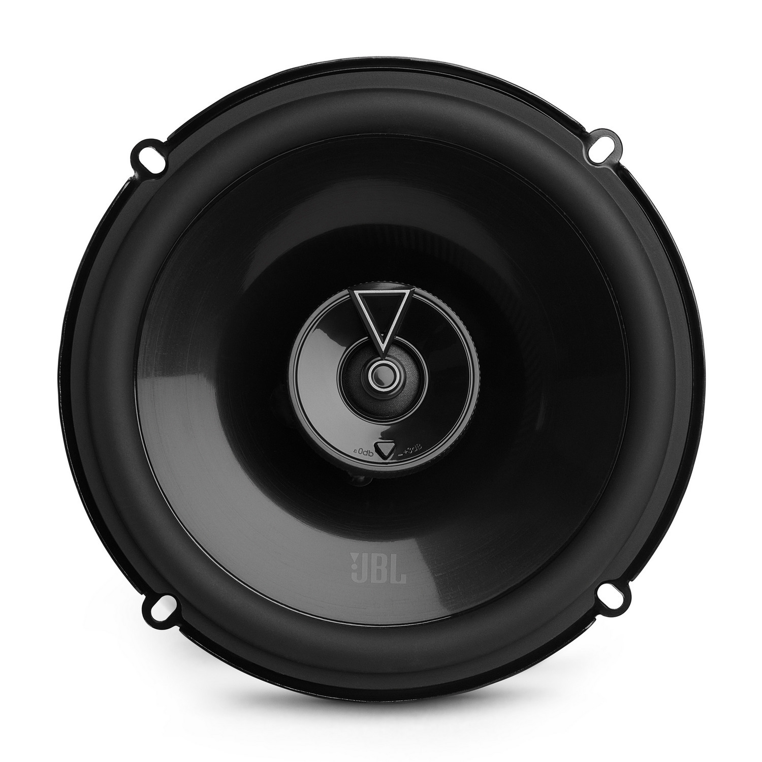 A black JBL car speaker, round with a central logo.