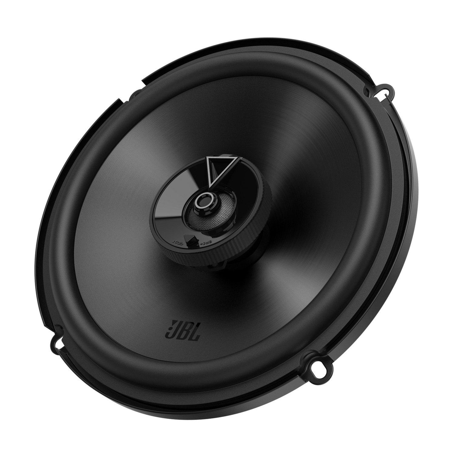 A black JBL speaker with a central cone and a silver JBL logo.