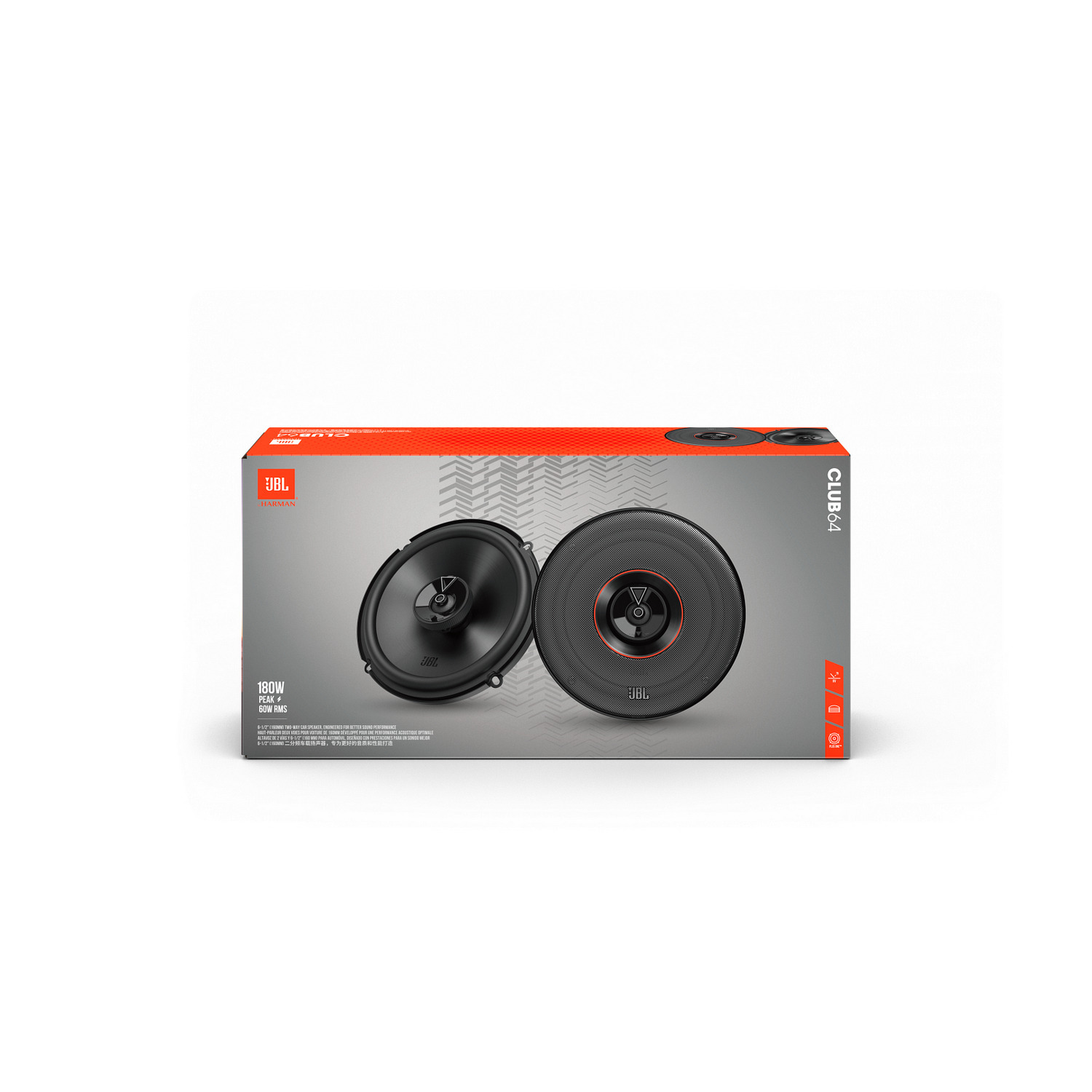 JBL speaker box with two speakers. The box is orange and black with the JBL logo.