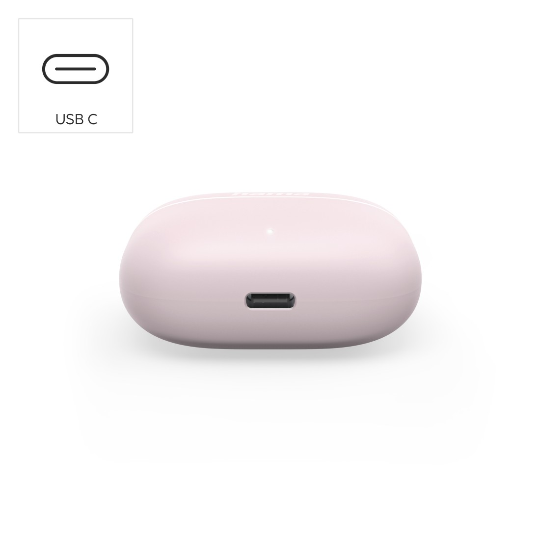 Ein Paar rosa Ohrhörer auf weißem Hintergrund.