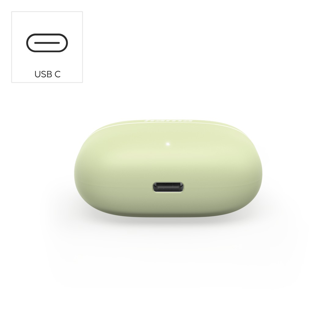 Ohrhörer-Ladecase mit USB-C-Anschluss unten.