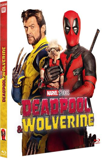 Blu-ray cover 'Deadpool & Wolverine' with Wolverine, Deadpool, and a small dog.