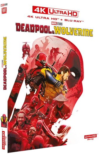 A DVD case for 'Deadpool & Wolverine'. The cover shows Deadpool and Wolverine in action with a red background.