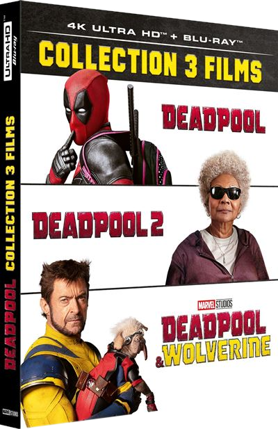 Filmposter met Deadpool, Wolverine en een andere acteur.