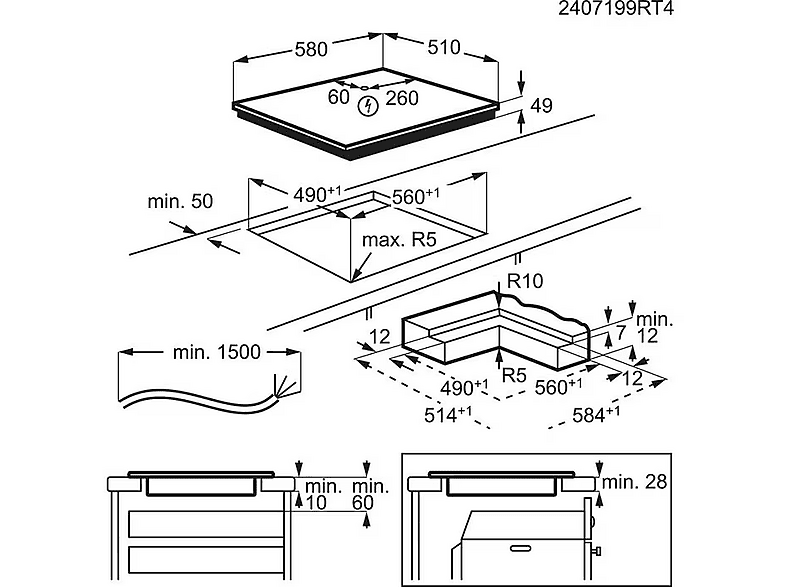 Electrolux EIV634I Hob²Hood Induktion (580 mm breit, 4-Zonen, Glaskeramik, Autarkes Kochfeld) — Foto 2 von 2