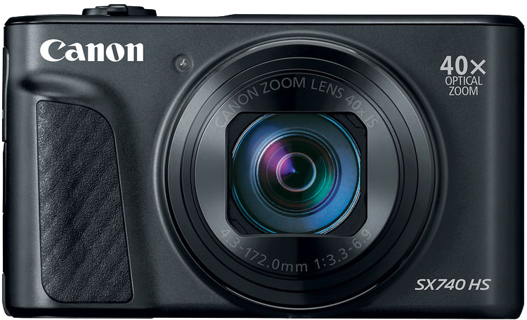 Fekete Canon kamera objektívvel és 40x zoom felirattal. A kamera letisztult dizájnnal rendelkezik.