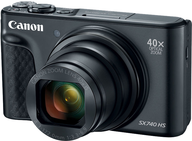 Fekete Canon kamera, 40x optikai zoom, látható objektívvel és képernyővel.