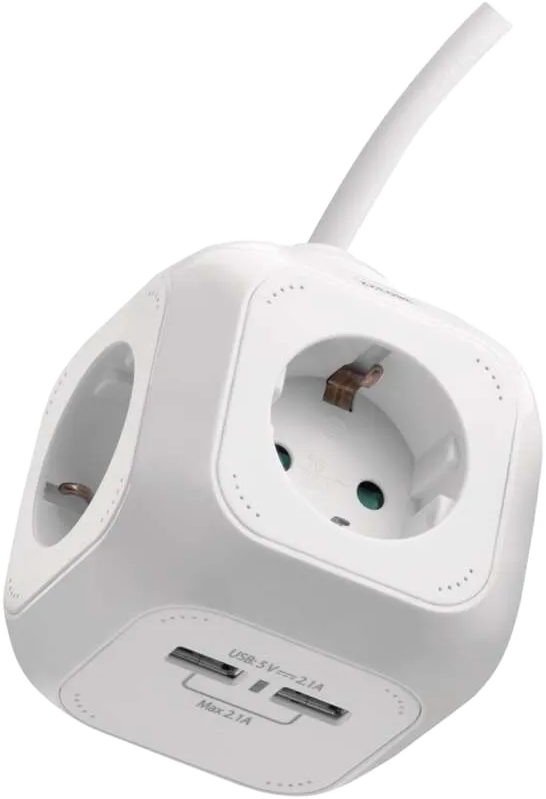 EMOS Hosszabbító kocka 1,9 m, 4 aljzat+2×USB A, fehér PVC, 1,5 mm2, max 3680W (P04219GU)