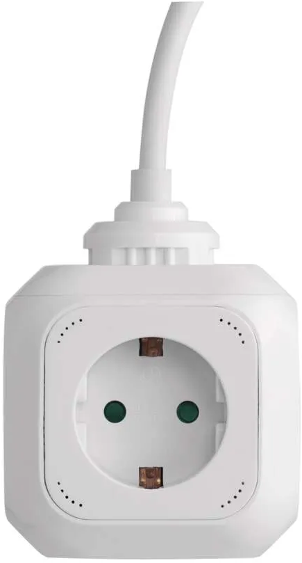 Fehér hálózati adapter, egy aljzattal. A adapter négyzet alakú.