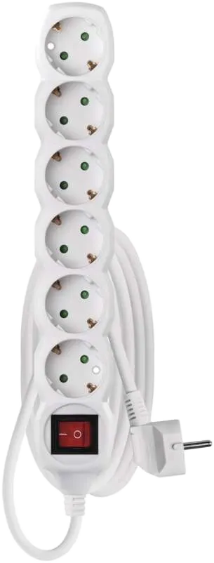 EMOS Hosszabbító 1,4 m, 6 aljzat, fehér PVC, kapcsoló, 1 mm2, max 3680W (P1621)