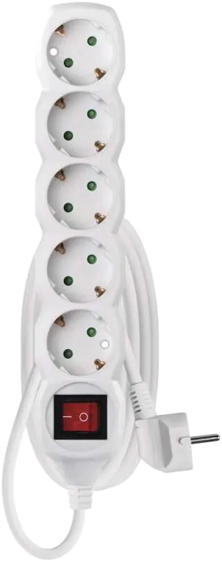 EMOS Hosszabbító 1,4 m, 5 aljzat, fehér PVC, kapcsoló, 1 mm2, max 3680W (P1521)