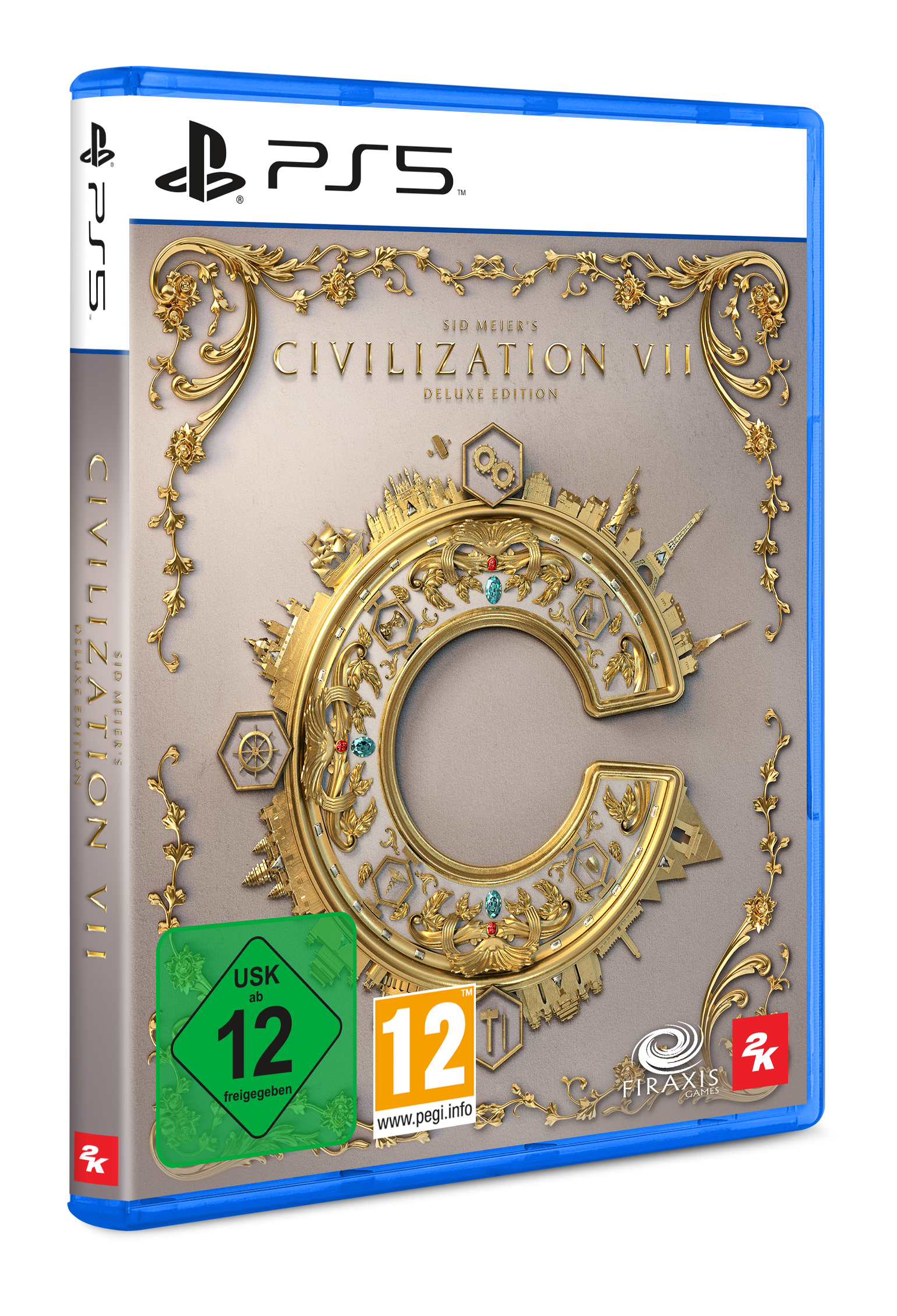 PS5-Spielbox. Das Cover zeigt das Spiel Civilization VII Deluxe Edition.