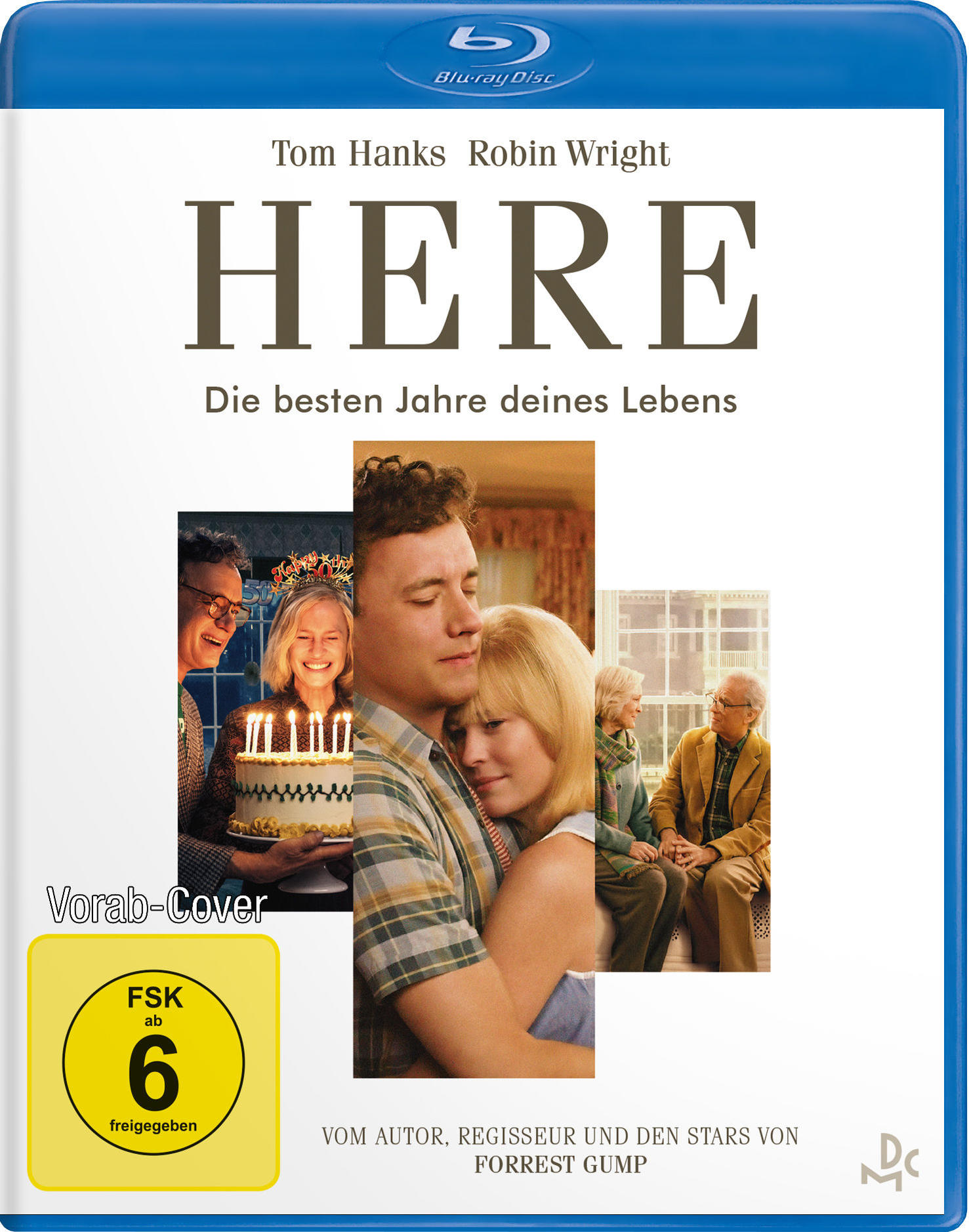 Filmcover: Tom Hanks, Robin Wright. Szenen von Menschen auf einer Geburtstagsfeier, beim Umarmen und mehr. Blu-ray Disc.