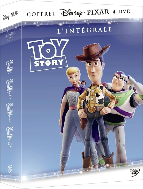 Toy Story 4 DVD box set. Features Woody, Buzz Lightyear, and Bo Peep on the cover against a blue background.